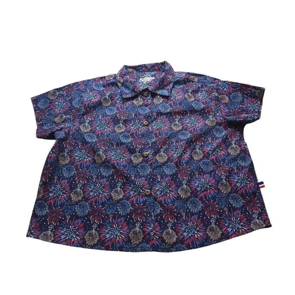 Acadamy Patriotic Fireworks Woman buttondown crop shirt S